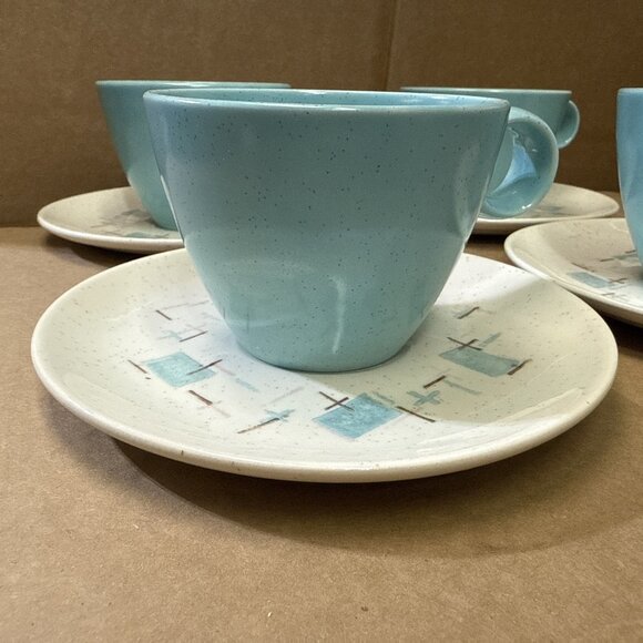 Metlox Vernon Heavenly Days Atomic Turquoise Blue Cups Saucers Set of (4) - Picture 3 of 7